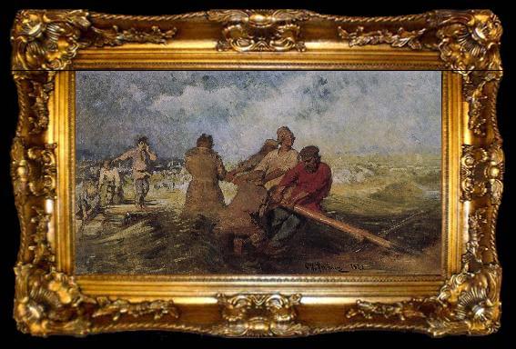 framed  Ilia Efimovich Repin Volga River on the storm, ta009-2